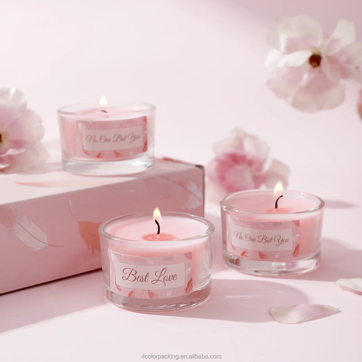 Holiday Mother's Day Valentine's Day Christmas Gift Color Box Set of 6 Mini Glass Cups pink 28g Soy Wax Custom Fragrance Candle