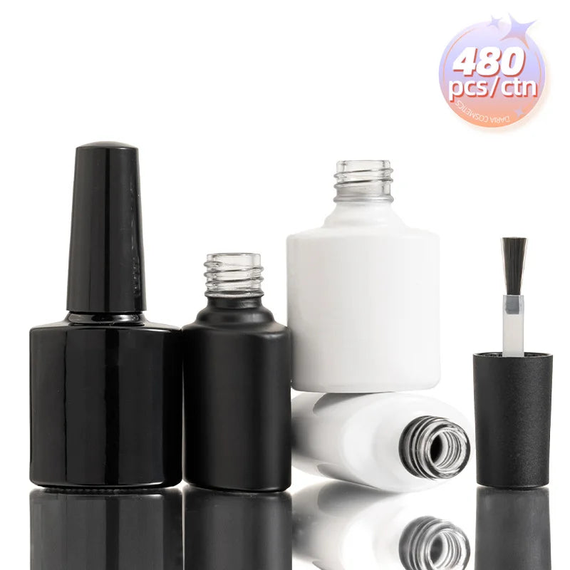 Custom Logo Glass Bottles Packaging Black White 8ml Base Gel Nail Polish Empty Bottle With Brush Cap
