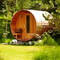 Luxury Customized Electric 6-Person Outdoor Barrel Sauna Front Porch Solid Red Cedar Construction Modern Design Sauna Stove