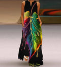 2025 New Summer European Style Women's Sleeveless Maxi Dress with V-neck and Floral Print