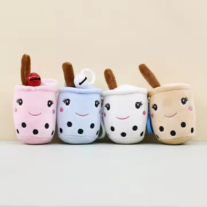 Milk Tea Plush Boba Tea Cup Toy Boba Stuffed Plushie Bag Charm Keychain 10cm Pearl Bubble Backpack Pendant Doll Accessory