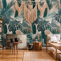Germany Made Modern Sound-Absorbing Floral Photo Wallpaper Murals Jungle Green Beige Petrol Grey Non Woven Vinyl Living Room