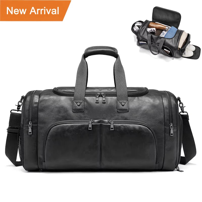 Wholesale PU Leather All in One Travel Bag Large Capacity Fitness Sports Independent Shoe Storage Hand Duffel Bag