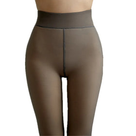Fashion Women's High Waist Stirrup Transparent Knitted Thermal Fleece Lined Warm Pantyhose Leggings
