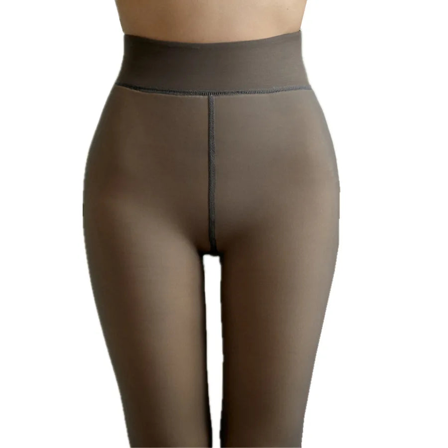 Fashion Women's High Waist Stirrup Transparent Knitted Thermal Fleece Lined Warm Pantyhose Leggings