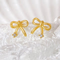 Foxi Ready to Ship Trendy Jewelry Hot Sale Zircon Stud Earrings 18K Gold Plated Bow Earrings for Women