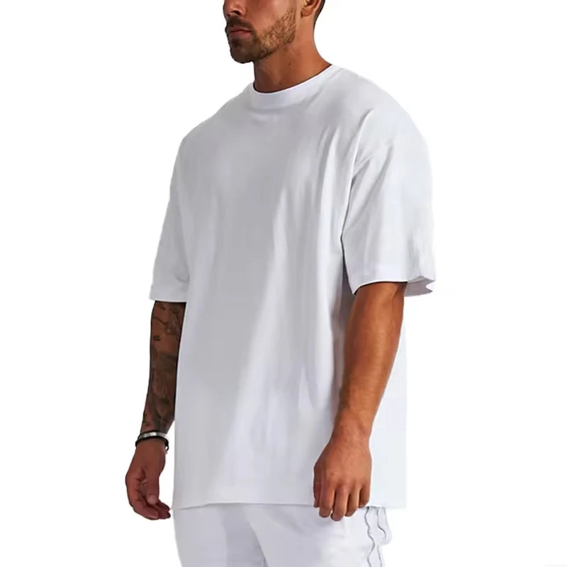 Wholesale Heavyweight Cotton 2025 Summer Men's Short Sleeve T-shirt Oversized Drop Shoulder with Printed Pattern