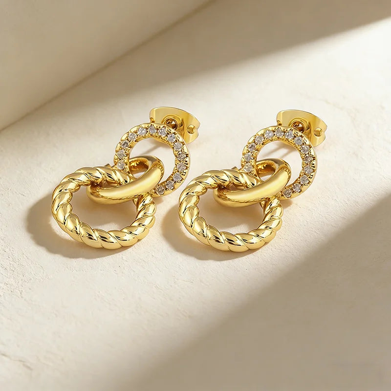 QIKU Punk Gold Plated Crystal Drop Earrings Copper Cubic Zirconia Jewelry Women Daily Wear Party Wedding Engagement Dropshipping