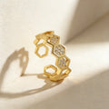 QIKU Trendy Geometric Hexagon Simple Design Crystal Opening Adjustable Rings Copper Zircon Charm Jewelry Wedding Gift Customized