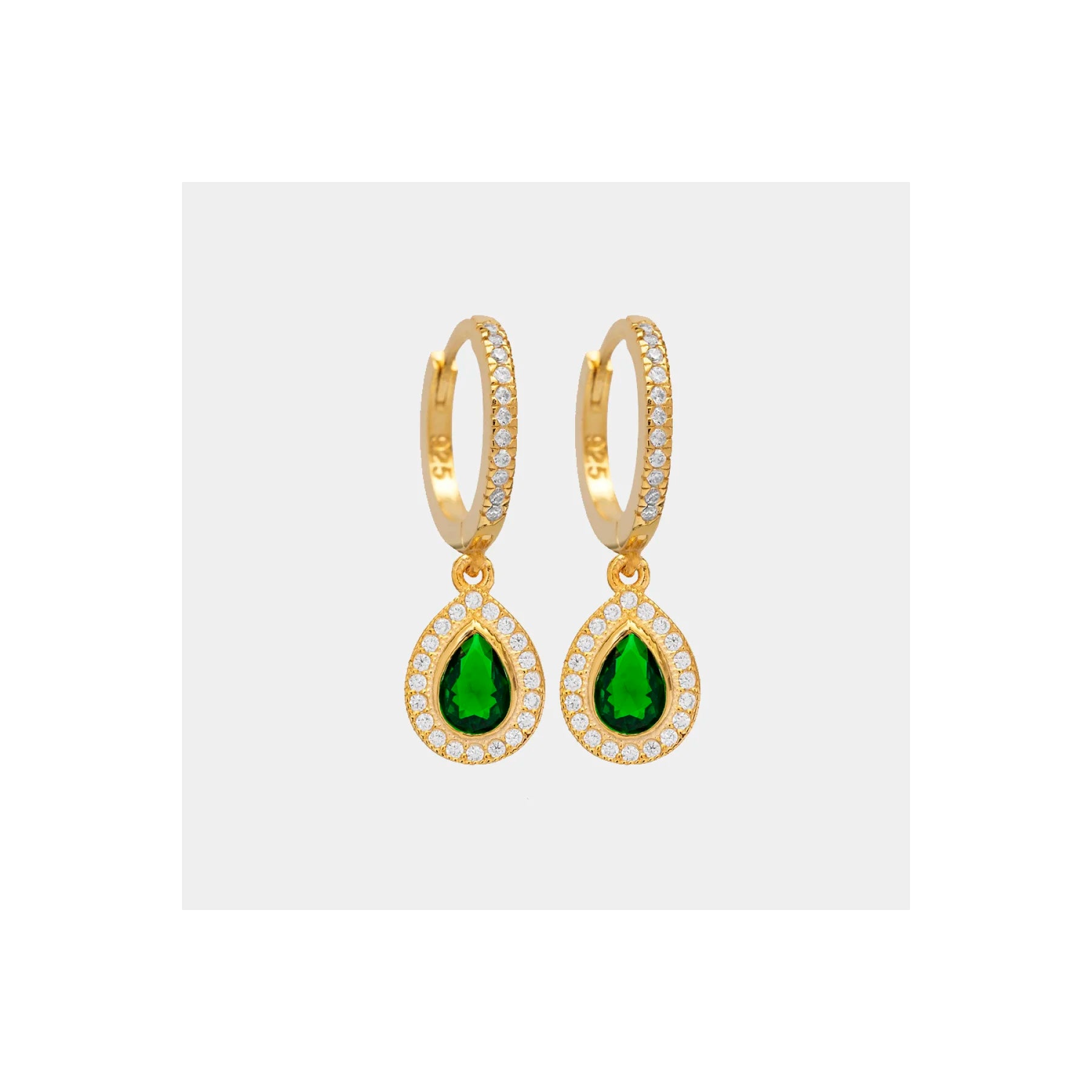 925 Sterling Silver Emerald Stone Pear Drop Dangle Earrings ONR2037 Model Turkey Origin