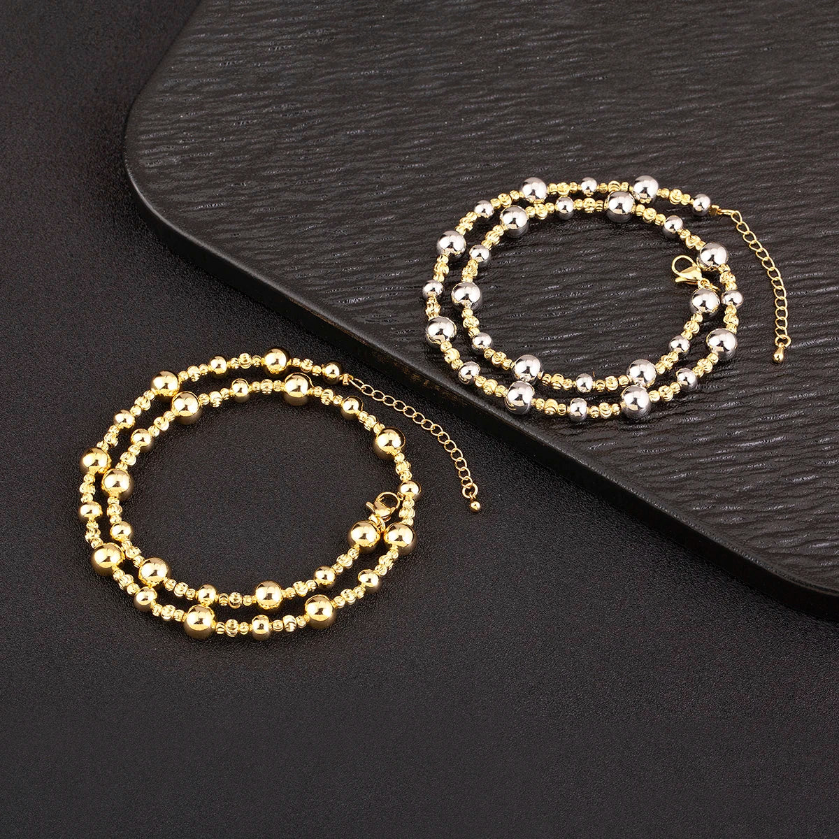 QIKU Trendy Geometric Copper Beads Link Chain Necklace Gold/Silver Plated Unisex Jewelry for Birthdays Parties & Gifts