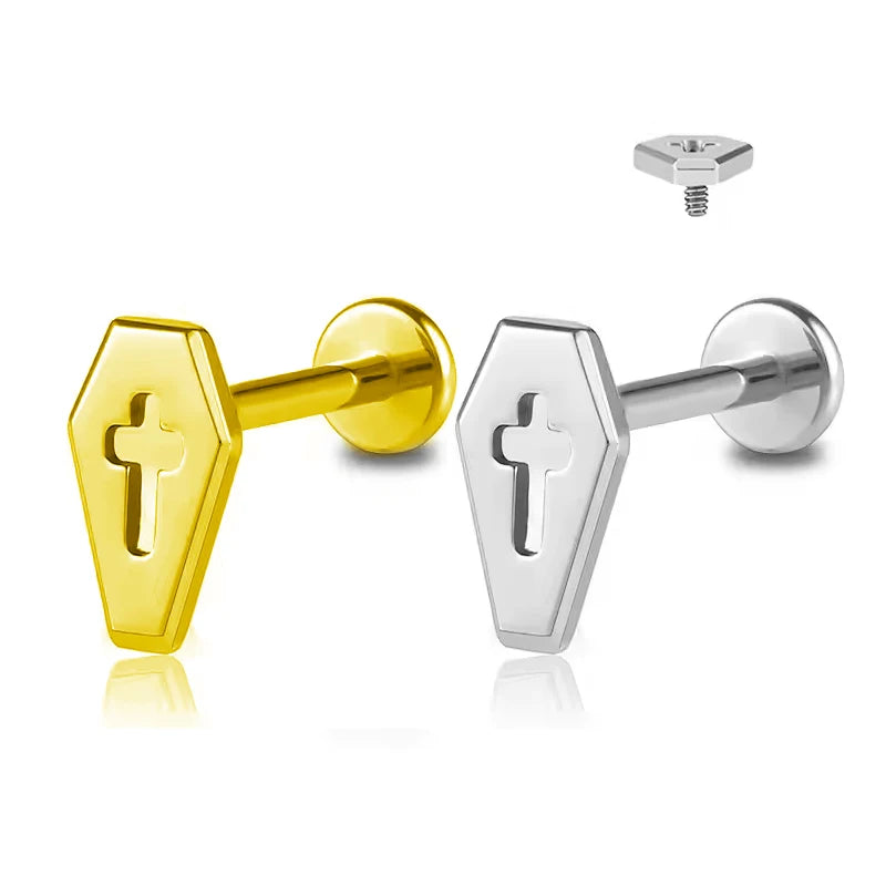 2025 New F136 G23 Titanium Cross Earrings Punk Coffin Ear Piercing Jewelry Body Jewelry