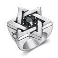 Low MOQ Classic Princess Cut Tarnish Free Stainless Steel Zircon David Star Rings for Unisex Women's