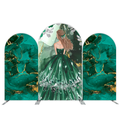 Customized Sweet 16 Princess Emerald Green and Gold Background Fabric Cover for Birthday Party Decoration for Party Event