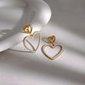 Fine Jewelry Heart Dangle Earrings Stainless Steel Gold Plated 18k Simulated Pearl Hypoallergenic Fashion Drop Ear Ring