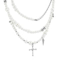 Fenyi Wholesale Jewelry Niche Fashion Punk Unique Cross Irregular Pearl Beads Long Stacking Necklace for Women