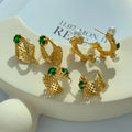 Luxury Gold Plated Geometric Shape Inlaid Zircon Pearl Stud Earrings Stainless Steel Fashion Jewelry for Women Party Gifts