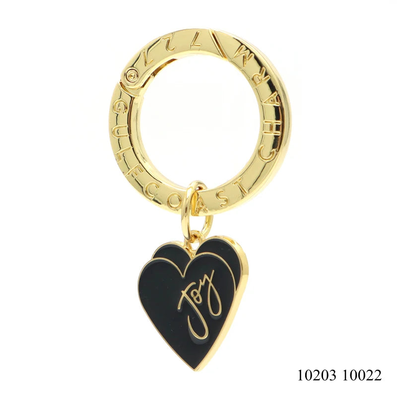Gold Plated Heart Pendant Charm Metal Bag Enamel Charms with Spring O Ring Clasp for Handbag