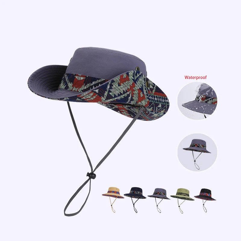 Bohemian Denim Bucket Hat Wide Brim Sun Hat for Outdoor Adventures Hiking Fishing Unisex Sun Protection