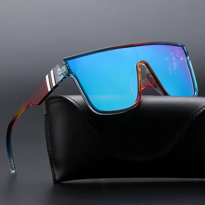 Logo Custom 2025 Fashion Flat Top Sport Sun Glasses UV400 Colorful Mirror Shades One Piece Lens Square Sunglasses for Men Women