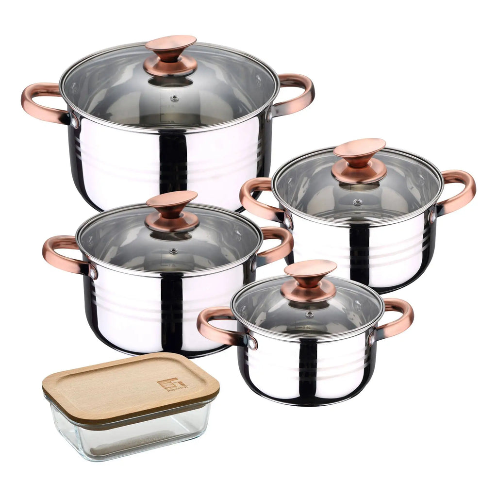 8-piece stainless steel cookware set suitable for induction cooktops. San Ignacio Premium Collection + Bergner NATURALLY 650ml