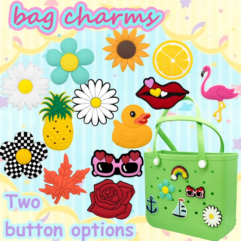 Tote Beach Letter Number Charms Pvc Large Big Size Lip Girly Flower Fruit Kawaii Rubber Custom Beach Bag Charm Accessories Charm
