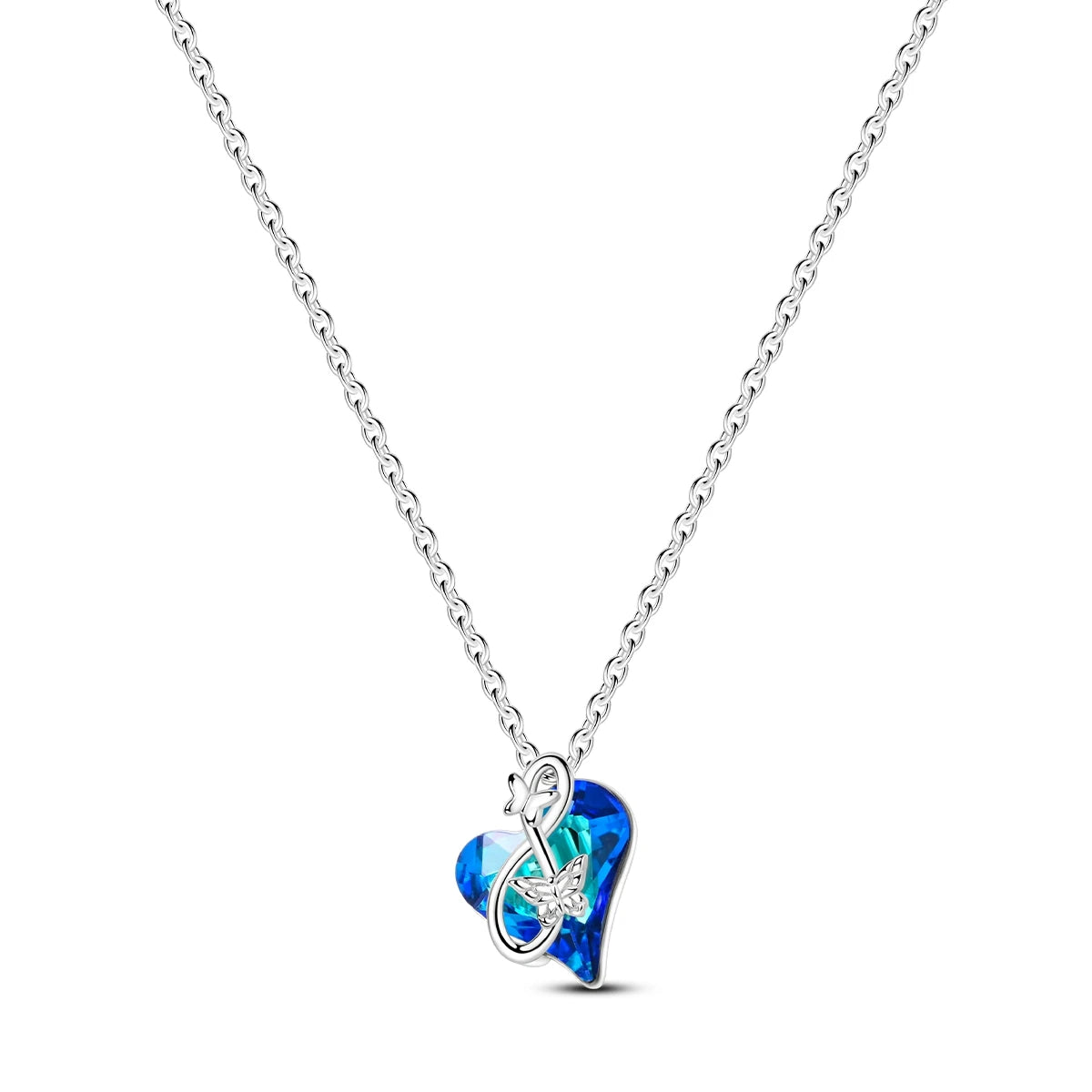 MULA Silver Fashion Ocean Heart Necklace with Dangle Pendant Classic Link Chain Jewelry Wedding Gift Original Fit Pan