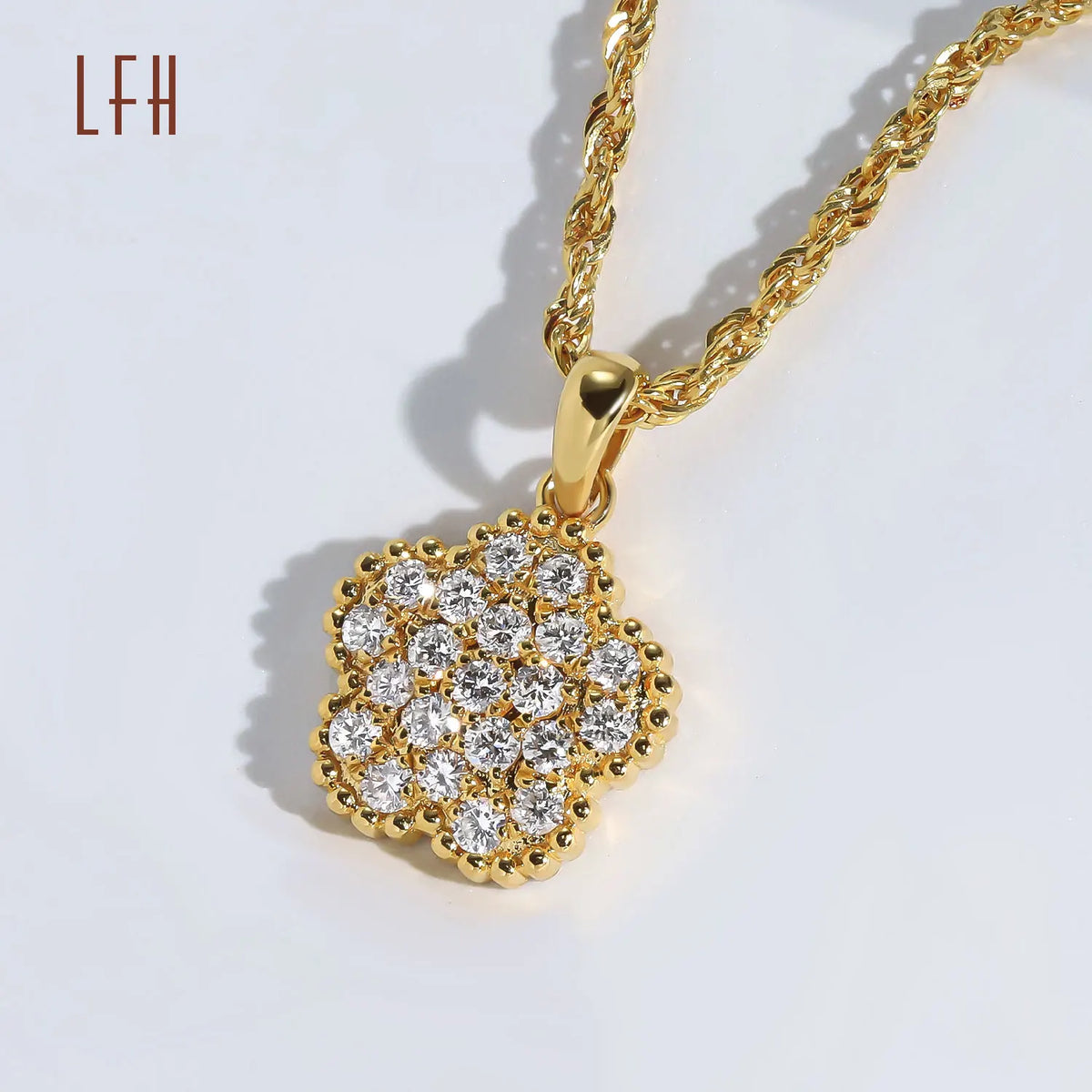 AU750 Real Gold Jewelry Wholesale Zircon Clover 18K Real Gold ZIrcon Flower Necklace 18k Gold Jewelry Real Oro 18k Original MegaBDM
