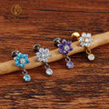 16G Flower CZ Drop Dangle ASTM F136 Titanium Flat Earring Tragus Helix Lobe Stud Flat Piercing