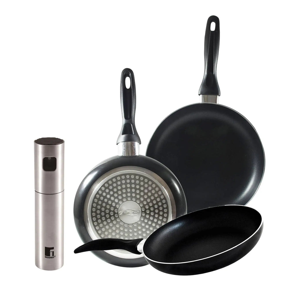 Set of 3 San Ignacio frying pans (16 20 24cm) pressed aluminum suitable for induction + Oil and vinegar sprayer 4x17.5cm in