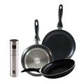 Set of 3 San Ignacio frying pans (16 20 24cm) pressed aluminum suitable for induction + Oil and vinegar sprayer 4x17.5cm in