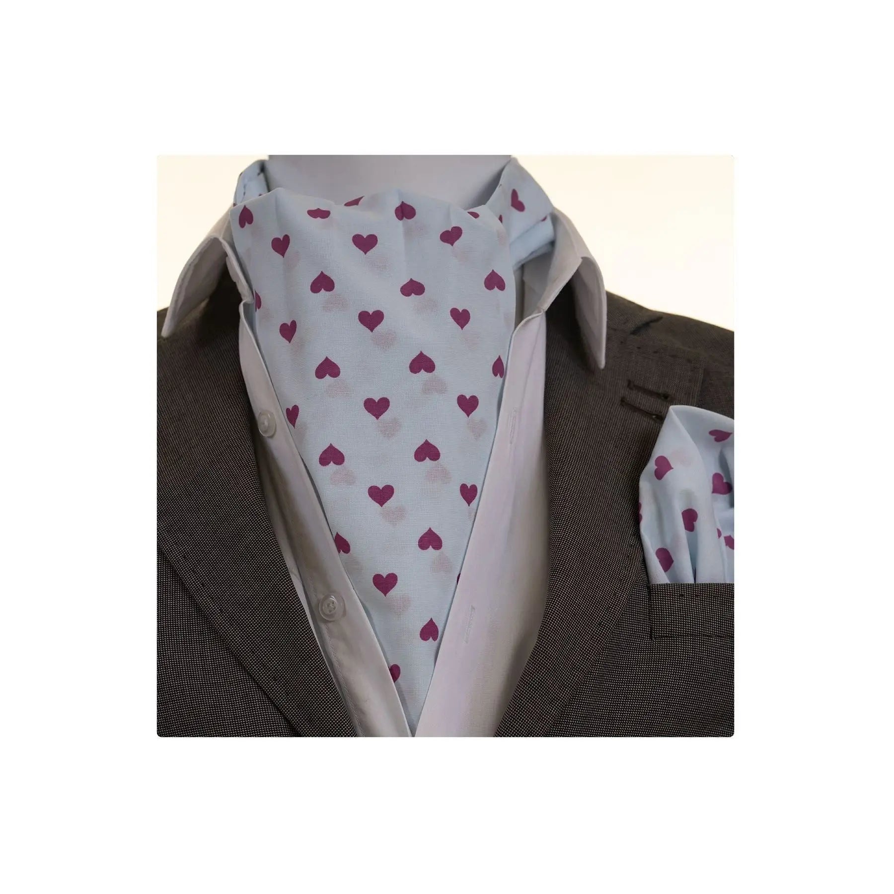Blue Pink Heart Pattern Printed Scarf Handkerchief Set