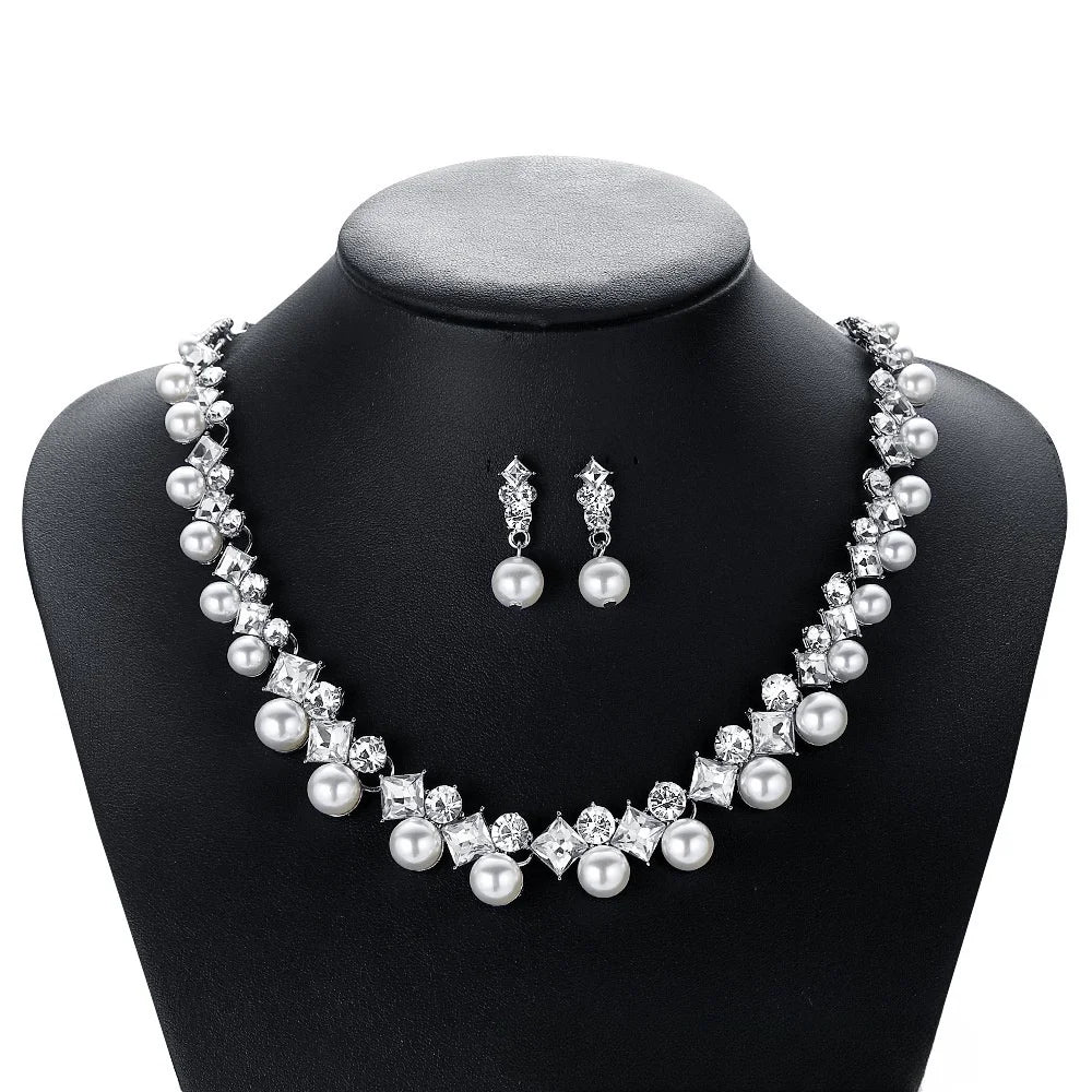 Fenyi Wholesale Alloy Jewelry Fashion High-end Exquisite Bridal Wedding Pearl Necklace Earrings Set Women