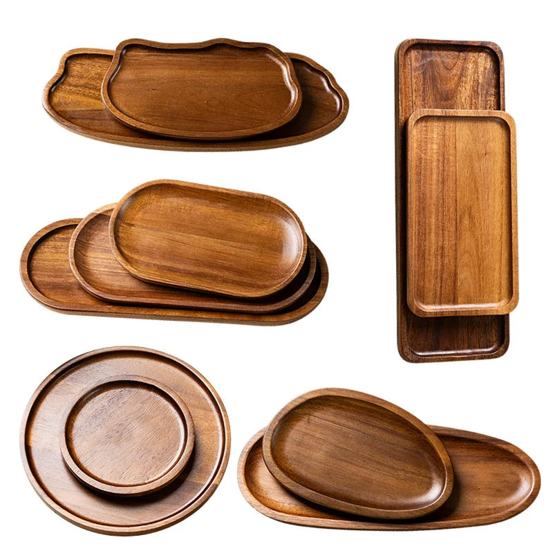 Wholesale Dishes Plates Customized Wood Service Tray Plate Wooden Coffee Snack Fruit Tea Cake Plate for Home Display Tray MegaBDM