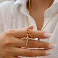 Stainless Steel Cross Necklace Long Chain Pendant for Women Fashion Jewelry Wholesale Sparkling Diamonds CZ Crystals
