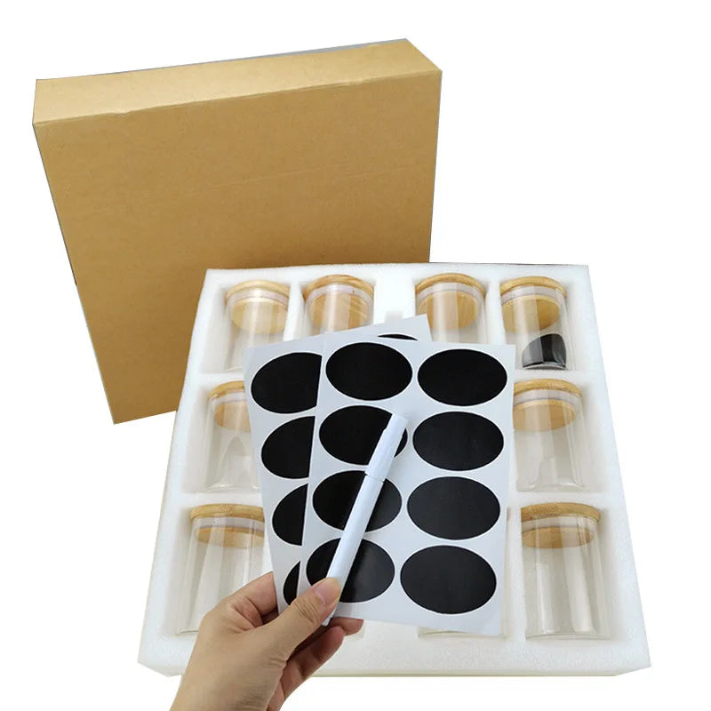 12pcs Eco-Friendly Feature Borosilicate Airtight clear Glass Storage Jar Sets