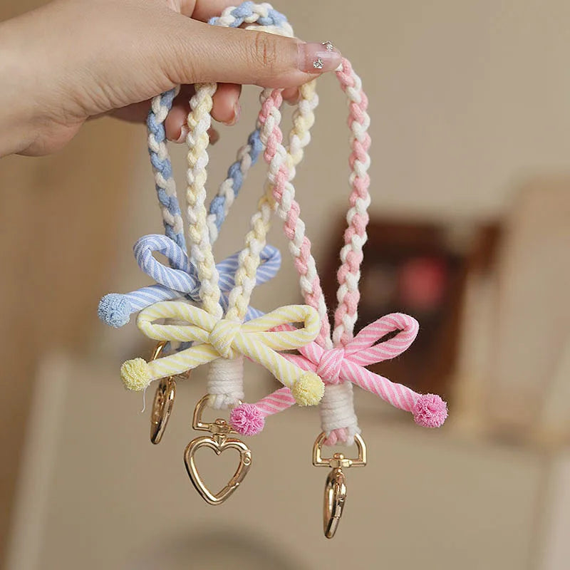 Universal  Weaving Bow Phone Wrist Strap Keychain Short Bowknot Mobile Phone Anti-Lost Hanging Braided Rope Lanyard Accessories