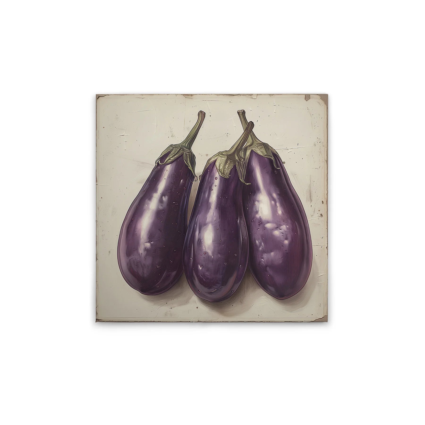 Made in Germany Modern Kitchen Motif Aubergine Wall Mural on Canvas with Wooden Stretcher Frame in Cream Beige