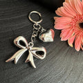 Korean Ins Silver Bowknot Heart Keychains Pendant Bag Charm Mobile Phone Chain Keychain Car Hanging Ornament