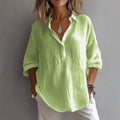 2025 European and American Solid Color V-Neck Shirt Casual Loose Long-Sleeved Woven Plain Dyed for Spring Summer Auttum