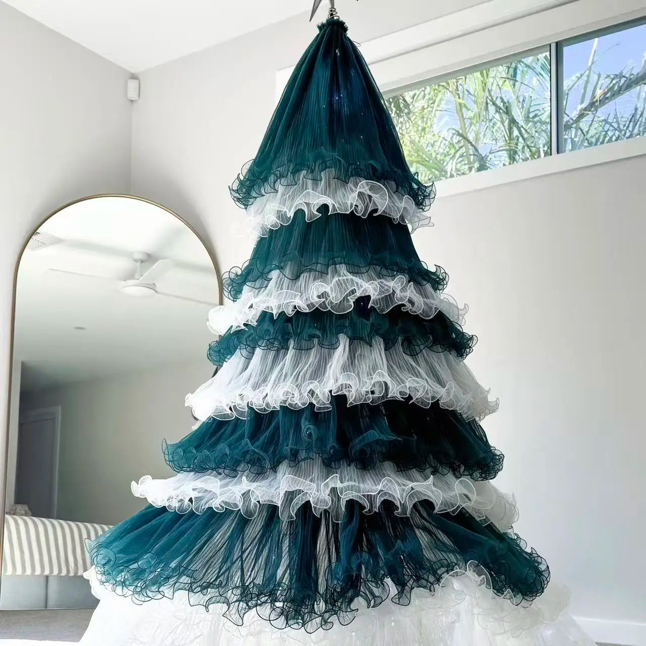 Handmade Decorative Fabric Christmas Trees Fabric Mesh Wavy Lace Fabric