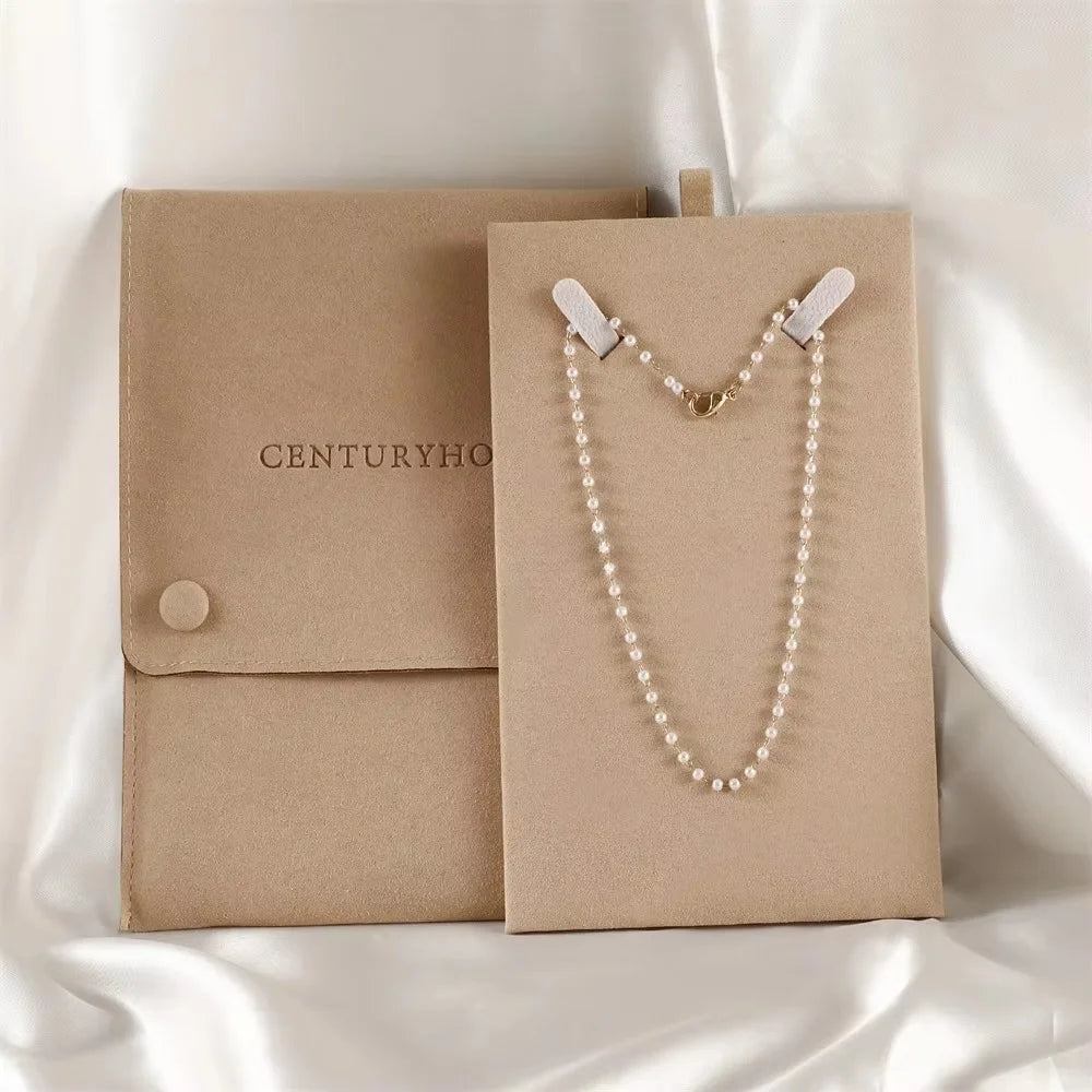 13.5X19.5cm Microfiber Travel Necklace Organizer Tangle Velvet Jewelry Necklace Pouch Packaging with Snap Button Insert Pad