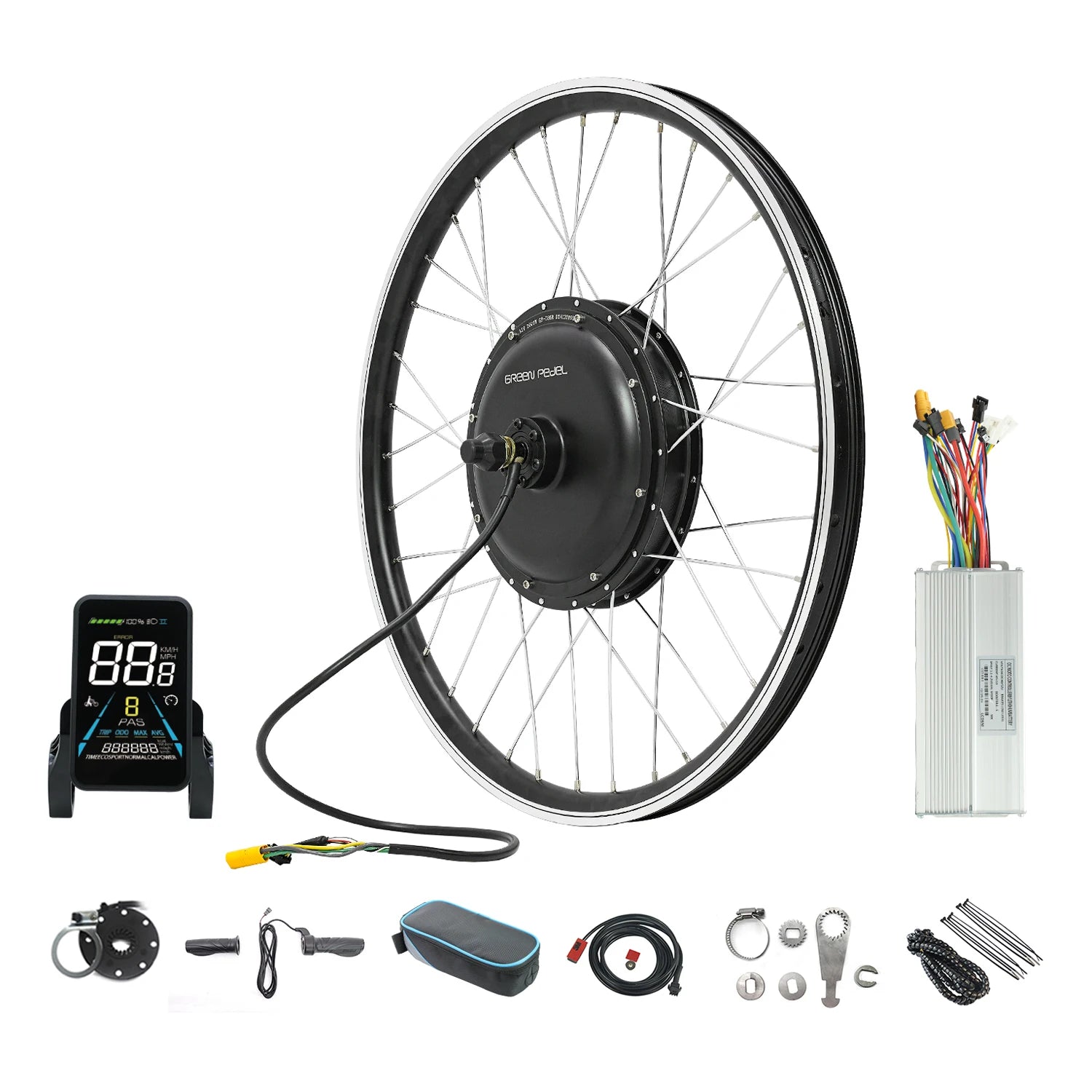 GreenPedel 2025 Best Selling 2000w Electric Bike Hub Motor Conversion Kit 52V Hub Motor Set with LCD Display for Bicycle