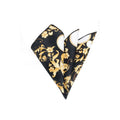 Black Cotton Pocket Square with Gold Flower and Skull Print