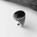 Azuris VALKH1449 Turkey 925 Sterling Silver Men's Ring in Ottoman Style Natural Black Stone Fashionable Stylish