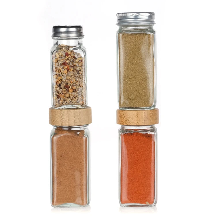 Kitchen 4oz 120ml Square 24pcs Glass Spice Jar Condiments Glass Bottle Pepper Cumin Powder Seasoning Container With Lid