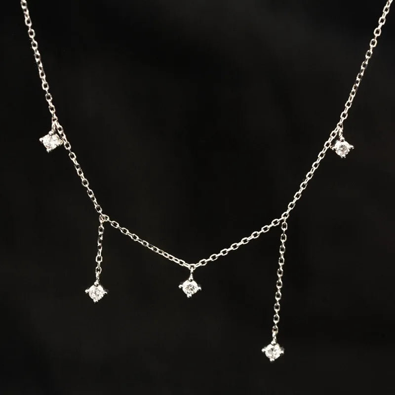 Dainty Zircon Drop Necklace 925 Sterling Silver 14K Gold Plated Link Chain Classic Tassel Jewelry for Women Party Gift