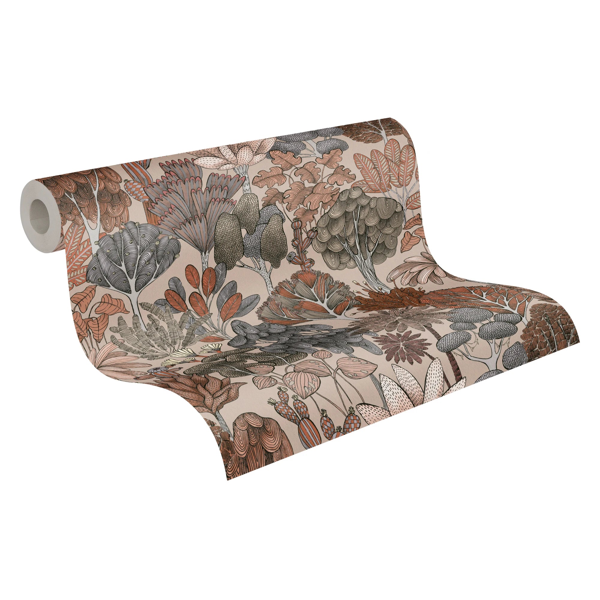 Made in Germany - Luxury Wallpaper rolls Jungle Beige Red Orange Grey Non Woven Contract Wallpaper Flowers - 1005 x 053 m