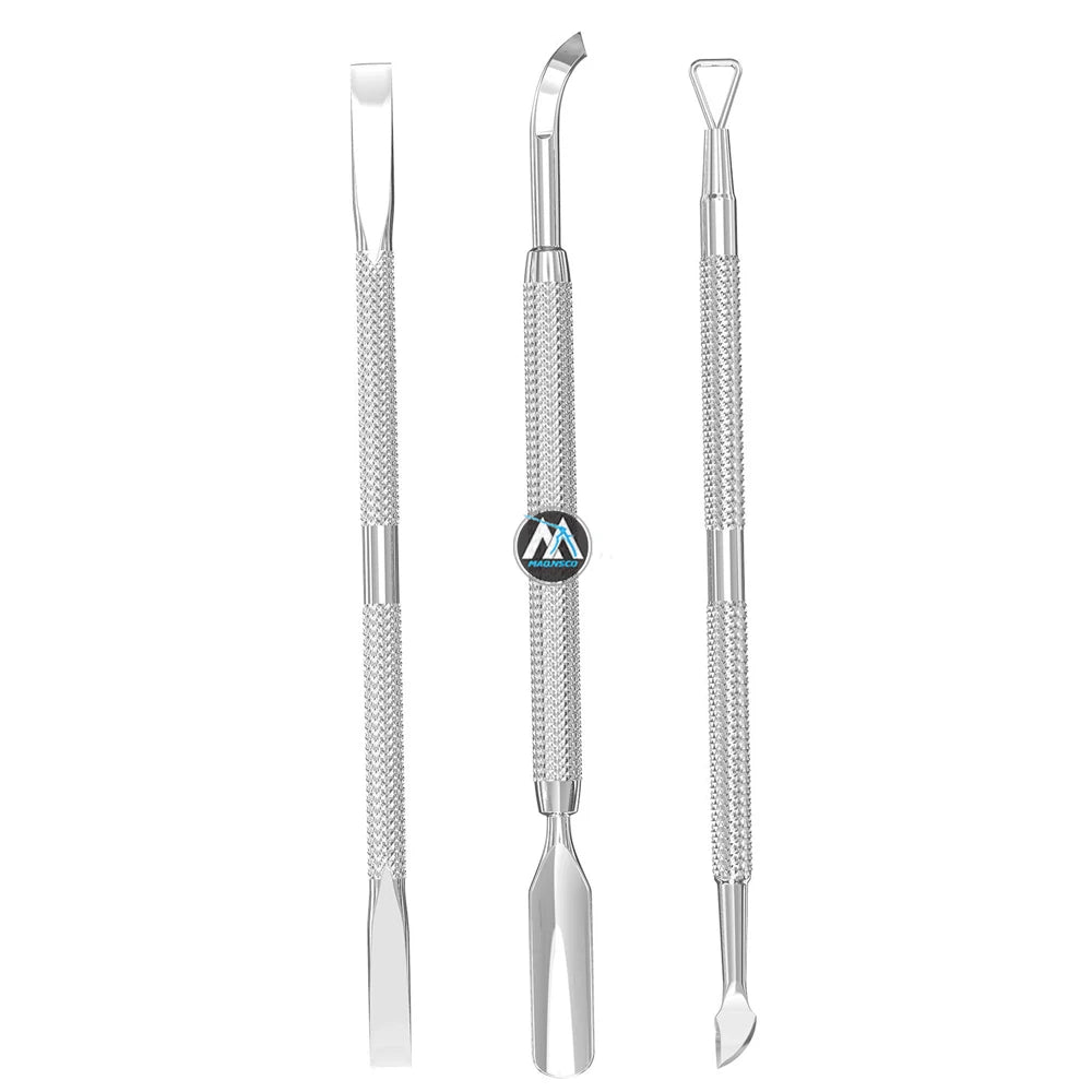 Cuticle Pusher Acetone/Gel/Nail Polish Remover Stainless Steel Professional 3pc Set Cuticle Scraper Fingernails & Toenails Clean