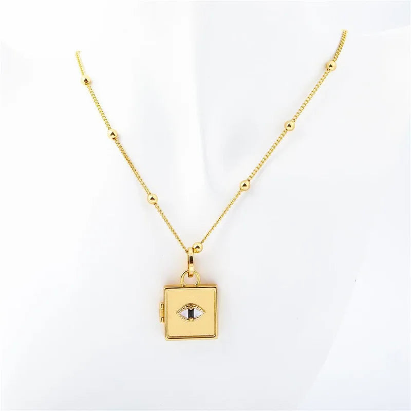 Wholesale square Lock Necklace Eyes Photo Charms Necklaces for Women